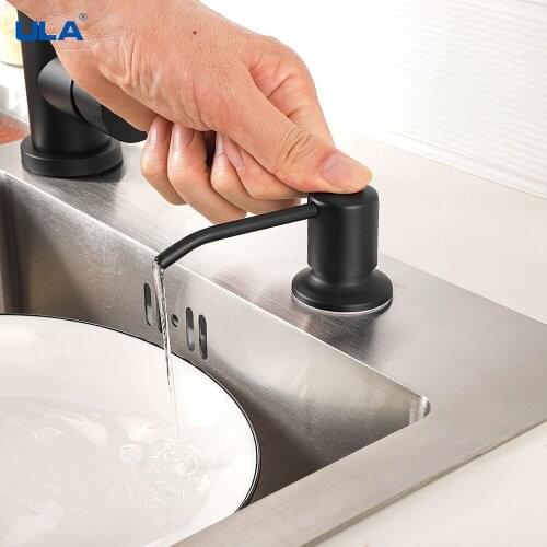 ULA Black Kitchen Soap Dispenser ABS Dispenser Detergent Liquid Soap Lotion Dispensers Stainless Steel Head Sink Tap
