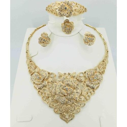Dubai necklace earrings in gold color copper for women African/Nigerian/Middle East wedding/party gifts/bridal jewelry set