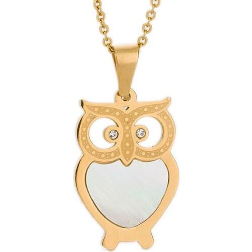Two colors Owl Pendant Necklace 316L Stainless Steel Chain Shell Animal Pendant Necklace for women