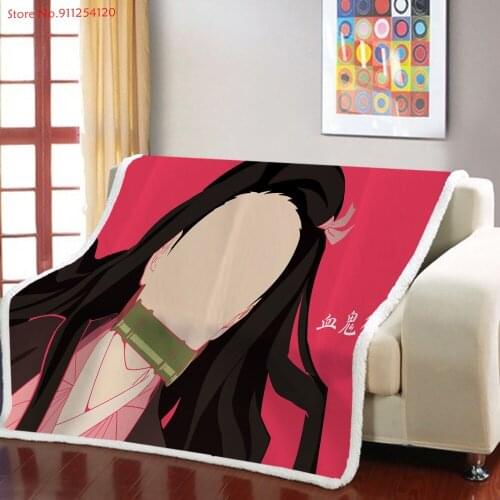 Devils Blade Anime Home Textile Demon Slayer Kimetsu No Yaiba Kamado Tanjirou Nezuko Double Plush Lamb Down Blanket Bedding