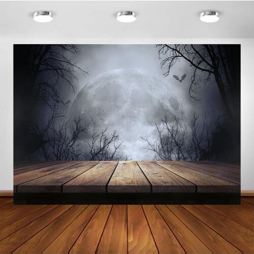 Under The Full Moon Bat Scary Night Halloween Photography Backdrop for Children Kids Portrait Background Photo Studio Shoot