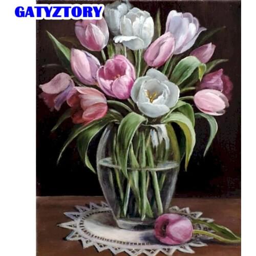GATYZTORY White Pink Flower In Case Paint By Numbers For Adults Handmade 60x75cm Frame On Canvas Acrylic Oil Picture Wall Artcra