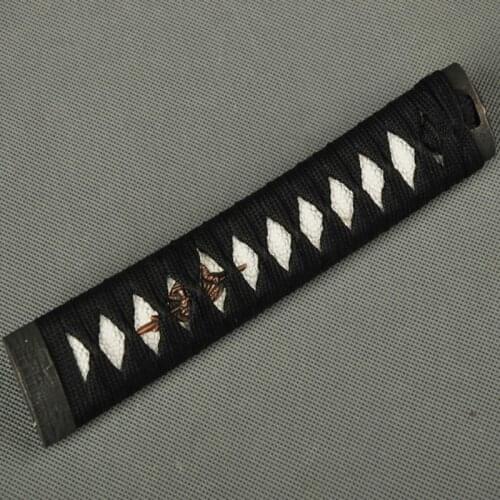 Classic and Useful Sword Handle Tsuka for Japanese Wakizashi Black Silk Ito & Imitated White Rayskin & Alloy Fuchi Kashira ZJ5