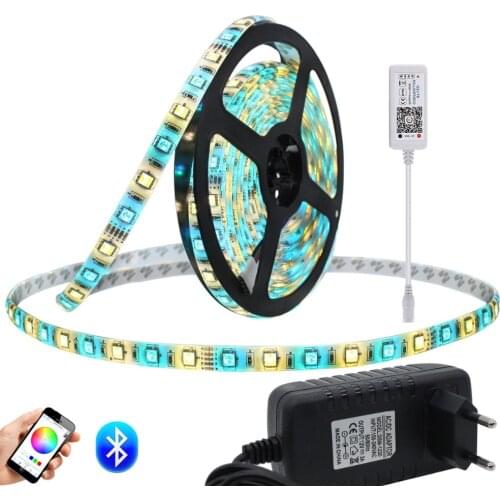 LAIMAIK LED Strip Light Kit SMD5050 Flexible LED Lights 5m/lot RGBW RGBWW DC12V LED Strip with Bluetooth 4.0 Controller + Power