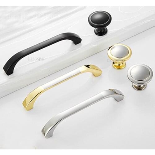 Furniture Wardrobe Handles Arc Drawer Kitchen Knob American Style Cupboard Cabinet Pulls Silver Black Gold Zinc Alloy