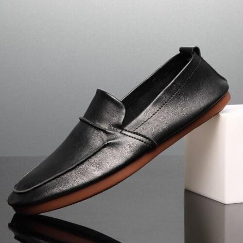 Mens Penny Loafers Wedding Party Dress Shoes Flats Casual Shoes Split Leather Moccasins Comfy Breathable Slip on Boat Shoes