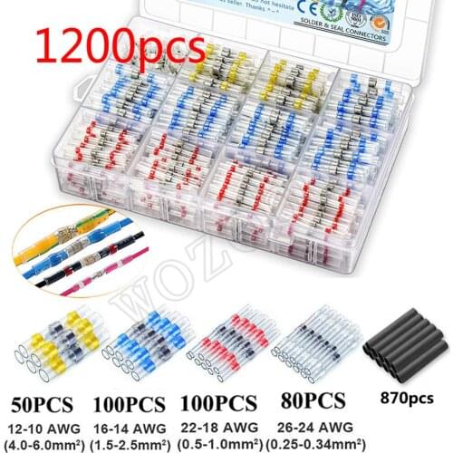 1200/800/300Pcs Solder Seal Wire Connectors Kit, Heat Shrink Butt Connectors Waterproof and Insulated Electrical Wire Terminals
