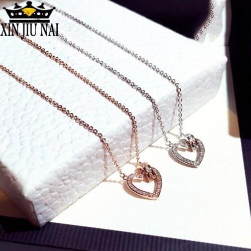 New fashion Japanese and Korean trend super flash delicate rhinestone heart-shaped temperament short clavicle necklace