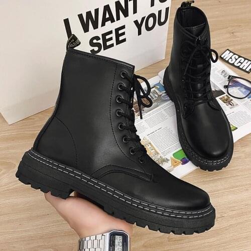 2021 Autumn New Men Boots High-top Trend Leather Boots All-match Military Boots British Style Black Mens Boots