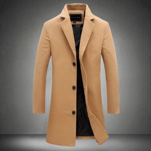 Autumn mens long woolen trench coat male Korean style slim solid color plus size woolen coat