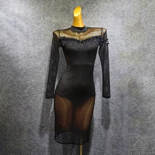 2020 New Long Sleeve See throught Back and Skirt Latin Dance Dress Dancing Performance Women Dress Ballroom Samba Tango LW428
