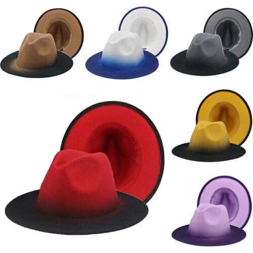Panamas hats women fedora felted hats for men gradient color wide brim blue red design luxury casual outdoor men jazz fedoras