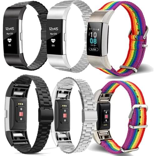 Compatible Fitbit Charge 2 3 Band rainbow strap LGBT nylon band strap Charge 2 3 4 watch band strap with dedicated connector