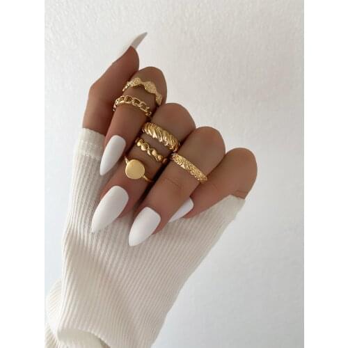 Stillgirl 6Pcs Vintage Gold Chain Rings for Women Punk Geometric Wedding Couple 2021 Fashion Jewelry Anillos Mujuer Bague Homme