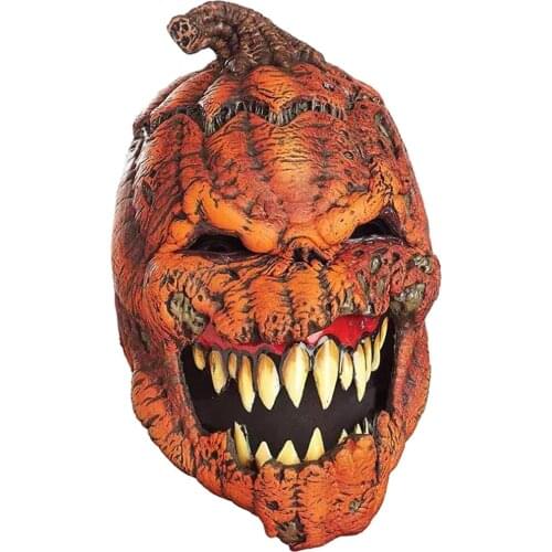 Horror Evil Pumpkin Face Full Head Cover with Movable Jaw for Adults Women Masquerade Mask Fancy Dress Costume