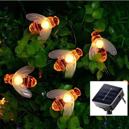Solar Powered Bee Shaped LED String Light Battery Operated Christmas Garlands Fairy Lights Party Garden Outdoor Decoration Lamps