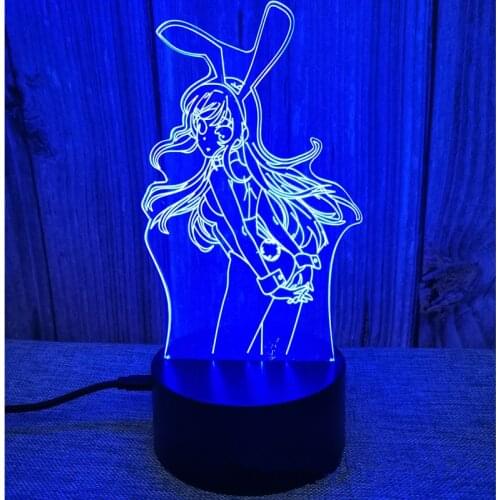 3D Led Nightlights ANIME Figure Model Zero Two Bunny Girl Senpai Mai Sakurajima Kawaii Light Lamp Multi Color for Xmas Gift Toy
