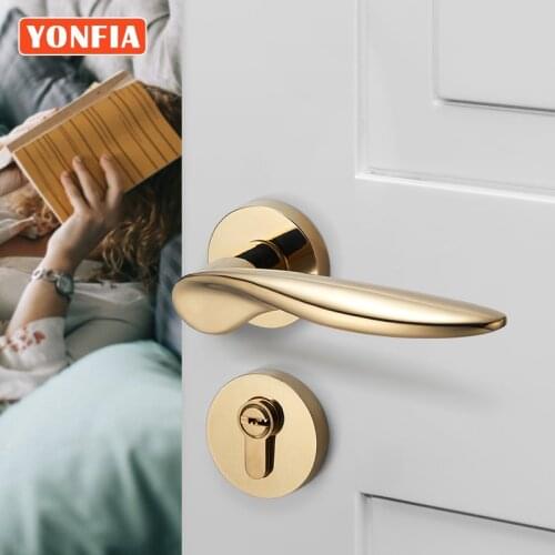 YONFIA 8037 Europe Style Mortise PVD Gold Inner House Door Lock Handle Design Passage Lever Door Handle for Bedroom Door