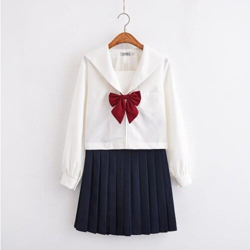 2019 Japanese School Uniforms For Girls Cute Long-length Sailor Tops Pleated Skirt Full Sets Cosplay JK Costume Uniforme Japones