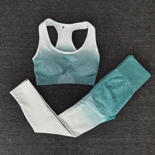 2pcs Women Seamless Yoga Set Gym High Waist Ombre Leggings +bra crop Top Suit Fitness Workout Sports Sportswear Set