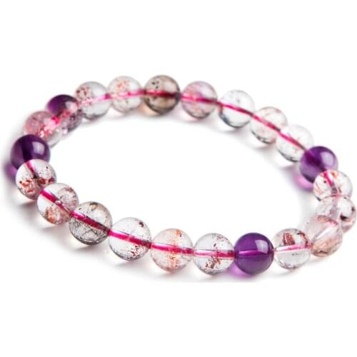 9mm Genuine Natural Rutilated Quartz Bracelets For Women Female Stretch Super Seven Melody Stone Crystal Round Bead Bracelet