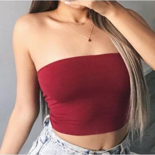 New 2021 Women Breast Wrapping Sexy Vest Solid Color Bandeau Strapless Crop Top Ruffle Cropped Shirt Vintage Casual Tank Top