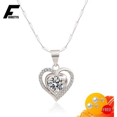 Bali Jelry Fashion 925 Silver Necklace with Spphire Zircon Gemstone Heart-shape Pendant Jewelry Accessories for Women Wedding