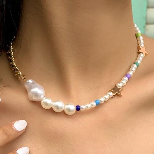 Fashion Bohemian Baroque Imitation Pearl Beaded Necklace Womens Star Necklace Jewelry Gift Wholesale 2021 New