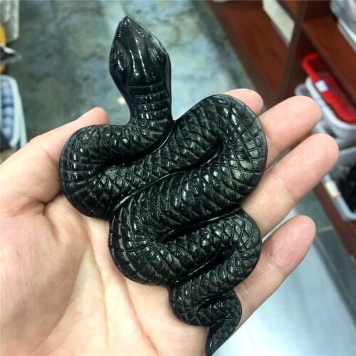1pcs Natural silver obsidian hand-carved animal snake carved crystal ornament for home decoration Halloween gift
