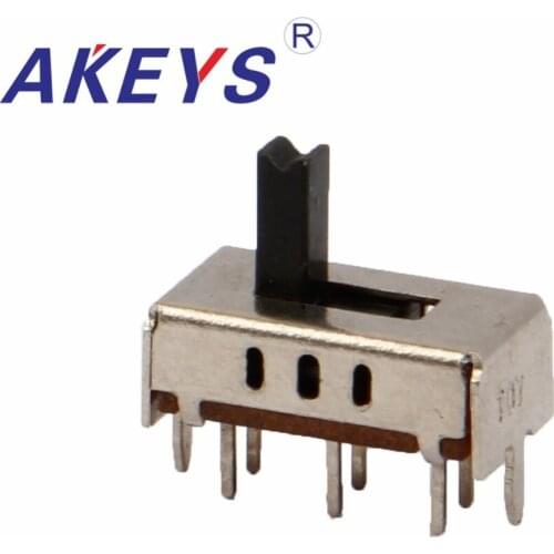 10PCS SS-22H07 2P2T Double pole double throw 2 position slide switch 6 solder lug pin verticle type with 2 fixed pin