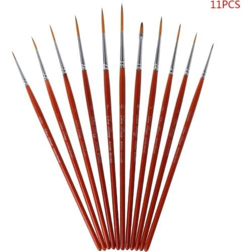 11pcs/set Professional Detail Paint Brush Fine Pointed Tip Miniature Brushes For Acrylic Watercolor Oil Drawing Kits