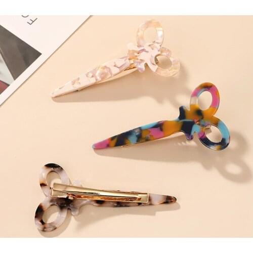 2021 Scissors Shape Clip Acetate Resin Colorful Bangs Hairpin for Women Girls Hair Accessories Hair Style Make