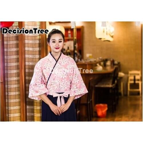 2021 unisex japanese korea style medium sleeve cook uniform kimono waiter work wear chef restaurant overalls