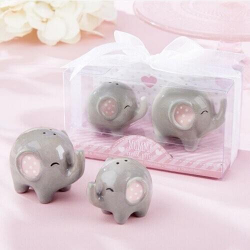 24pcs=12sets/lot Baby shower Mommy and Me Little Peanut Elephant ceramic Salt and Pepper Shaker Wedding Favors Free Shipping