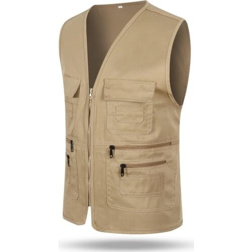 Large Size 4XL Men Casual Summer Cotton Vest Mens Sleeveless Cargo Jacket Multi Pocket Waistcoat Male Tactical Work Overcoats