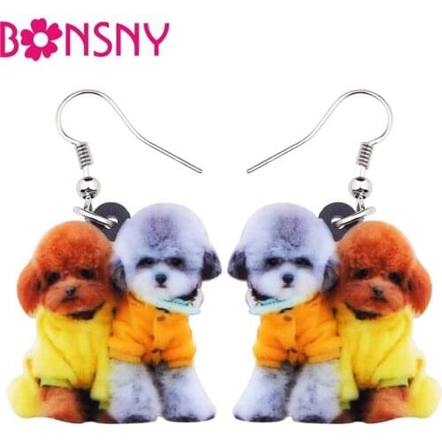 Bonsny Acrylic Sweet Twins Cute Dog Earrings Big Long Dangle Drop Fashion Animal Jewelry For Women Girls Ladies Teens Accessory