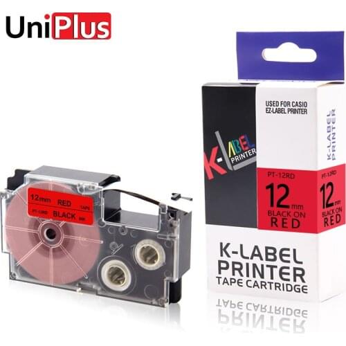 UniPlus 12mm XR-12RD Labeling Tapes Compatible for Casio Label Printer Black on Red Label Maker XR 12RD KL-P30 KL-8800 KL 820
