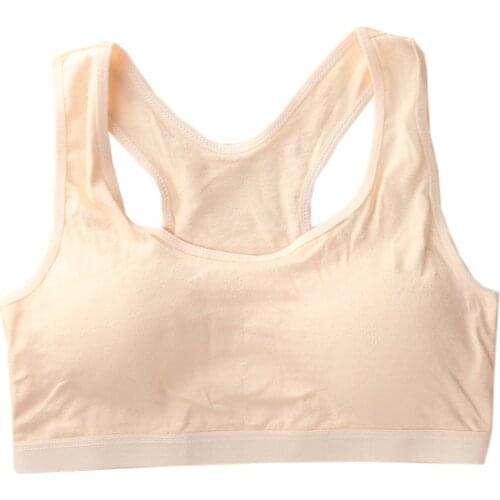 Young Girls Cotton Bras Jump Up Running Sports Bra Tops Full Cup Seamless Training Puberty Yoga Bras Sports Fitness Gym Kids Bra