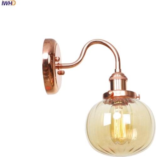 IWHD LED Retro Nordic Wall Light Switch Rose Golden Wall Lamp With Glass Diamond Lampshade Mirror Light Vintage Bathroom Light