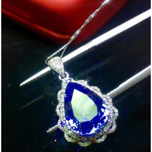 Fine Jewelry Tanzania Origin Real 18K White Gold 100% Natural Blue Tanzanite Gemstone 4.58ct Diamonds Fine Chic Pendant Necklace