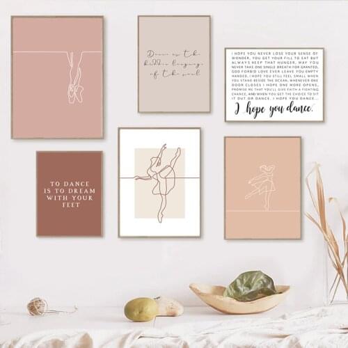 Ballerina Wall Art Canvas Painting Boho Style Pink Beige Ballet Dancer Posters and Prints Wall Pictures Girls Room Decoration