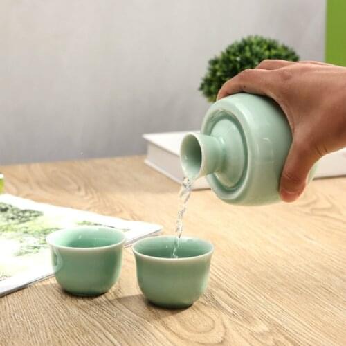 Ceramic Wine Set 60ml 280ml Exquisite Cyan Sake 1 Jug 2 Cup One-Piece Jug Spirits Rice Wine Wine Wine Holiday Gift