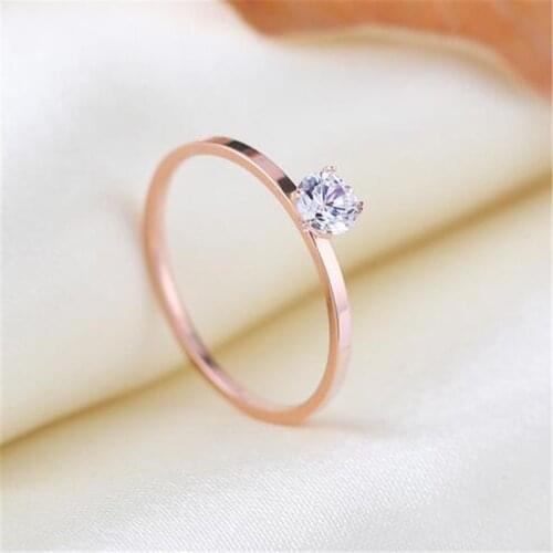 Martick Valentines Gift Rose Gold-color Titanium Rings 2mm Fine Four Prong Setting Cheap Cubic Zircon Wedding Rings R7
