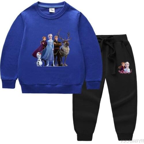 Disney Girls Clothing Sets Fashion Elsa T-shirt+Pants Suit 2pcs Outfits Kids Sport Suit For Children Clothes Set