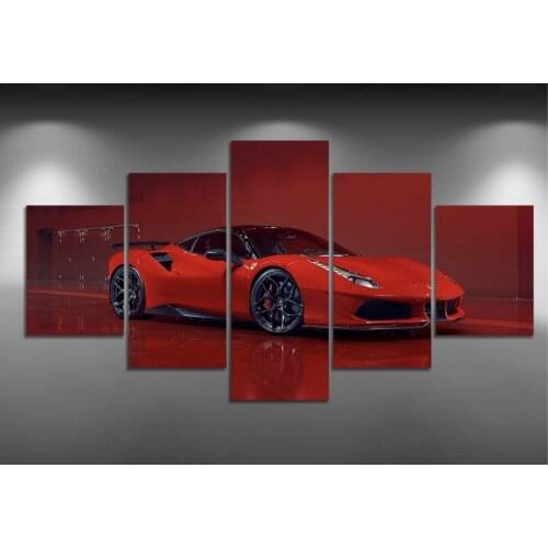 Red Luxury Car Showroom 5 Panel Canvas Picture Print Wall Art Canvas Painting Wall Decor for Living Room No Framed