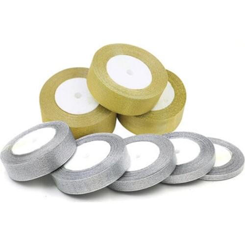 Gold/Silver Silk Satin Organza Ribbon 0.6-5CM Glitter Embroidered Onions Ribbons for Wedding Cake Gift Decoration Craft Supplies