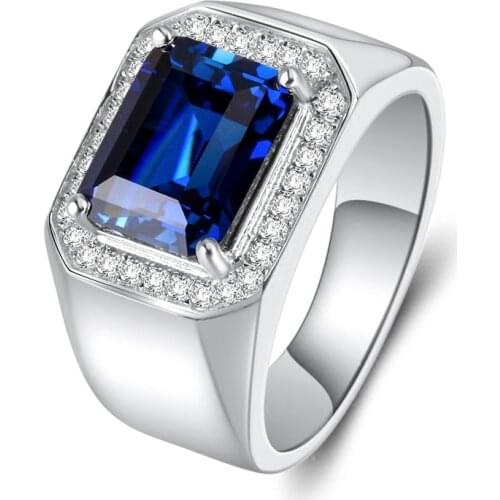 2021 Class Men Rings 925 Sliver Fine Jewelry Geometric Sapphire Emerald Gemstones Adjustable Open Mens Finger Ring Dropship