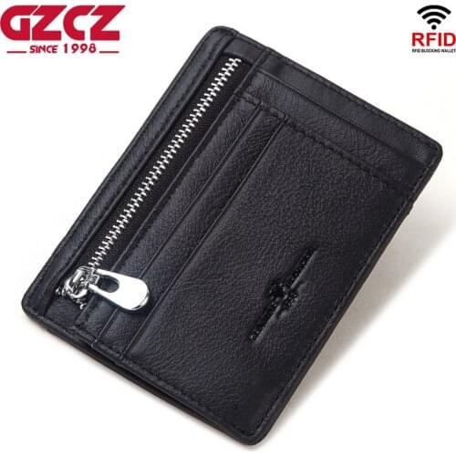 GZCZ 100% Genuine Leather Men Credit Card Holder Case Business Travel Wallet Pocket Thin Slim Coin Purse christmas gift for Male