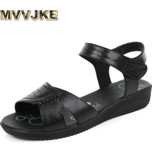 MVVJKE 2020new soft and comfortable open shoes for women summer sandals casual flat and non-slip sandals real leather shoes shoe