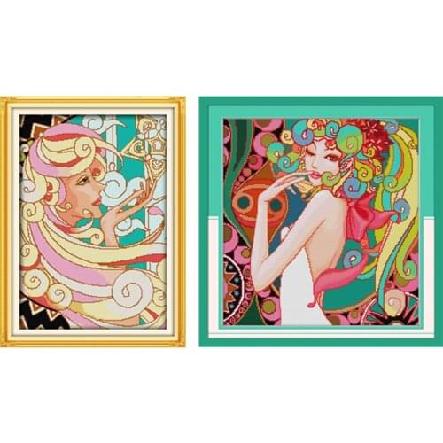 DIY Stamp Cross Stitch Kit Aida Fabric Counted Printed Canvas Embroidery Kit Beauty Pattern Cross Stitch Handmade Needlework